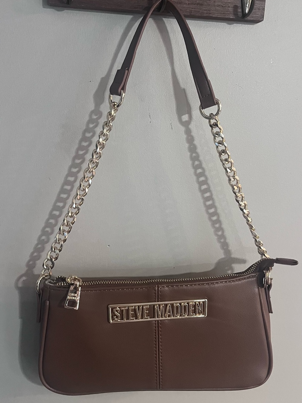 Steve Madden Brown Chain-Shoulder Bag with Gold Hardware